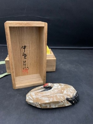 Japanische Teezeremonie Kogo Kranich Holzschnitzerei Räucherstäbchenbehälter