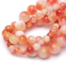 Natural Stone Beads for Jewelry Making,8Mm Orange Jade Polished Smooth round Gem