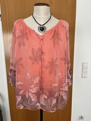 Liberty Damen Bluse Tunika Gr. XXL Viskose/Seide rosa Blumen 3/4 Arm V-Neck