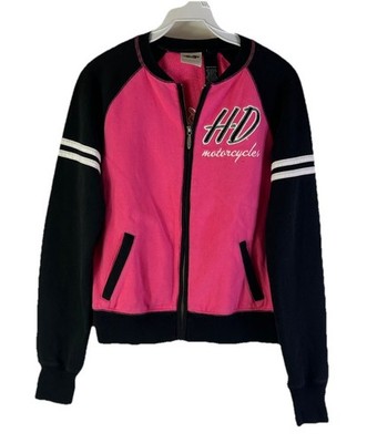 Harley Davidson Bomber Jacket Sweatshirt Script Stitched Color Block Womens Smal