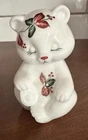 Fenton Glass Bear Figurine Christmas Poinsettia oMilk Glass Signed Hand Painted