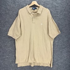 Ralph Lauren Polo Shirt Men XL Beige Button Up Collared Short Sleeve Cotton