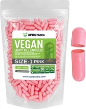 Size 1 Pink Empty Vegan Capsules Vegetarian Veggie Kosher Veg Caps DIY Pills