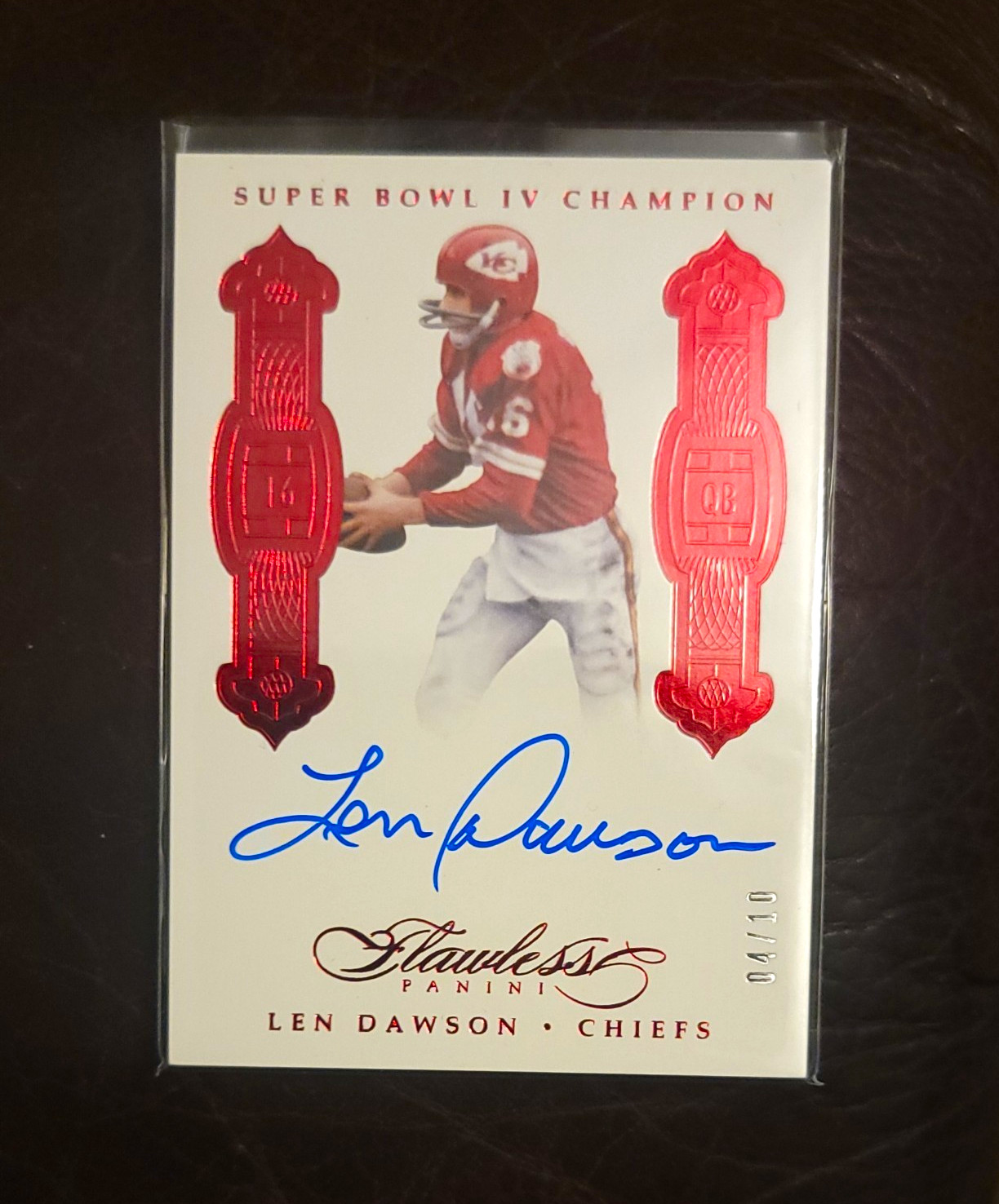 Len Dawson Panini Flawless Signed Card Kansas City Chiefs Super Bowl IV