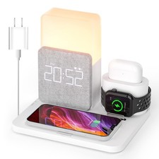 Wireless Charging Station, 7 in 1 Charging Station, Alarm Clock with Wireless...