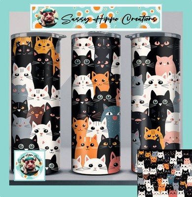 Skinny Tumbler Cats Galore Crowd Kittens Cat Lady 20oz Stainless-Steel Sublimate