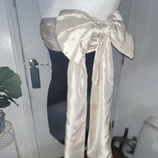 HOUSE OF CB Strapless Black Beige Satin Bow Accent Mini Dress