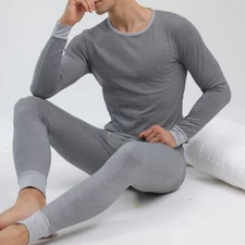 New Thermal Underwear Set For Men Knit Horizontal Stripe Winter Warm Base Layer