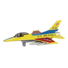 RI Novelty -Pull Back Die-Cast Metal Vehicle -F-16 FIGHTER JET (Yellow/Red)(7 in