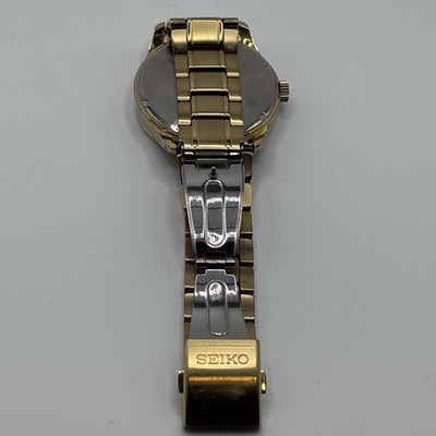 Seiko Solar Black Dial 100M Gold Tone Day Date Men's Watch V158
