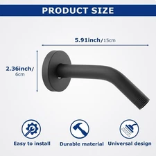 Shower Arm, 6 inch, Wall Mounted, 304 Stainless Steel Extension Arm, Black USA
