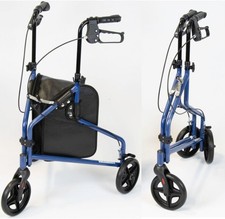 NRS Healthcare 3 Wheel Steel Rollator Wheeled Walking Aid with Bag & Lockable