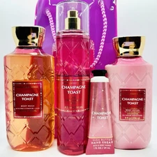 5PCS BATH & BODY WORKS CHAMPAGNE TOAST MIST+BODY LOTION+HAND CREAM+BODY WASH+BAG