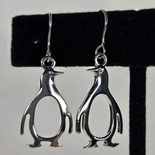 Animal Penguin Hook Earrings 925 Sterling Silver