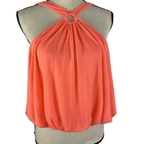 FREE PEOPLE Just A Fling Bubble Hem Halter Tank Top Coral Electric Womens Med - Picture 13 of 13