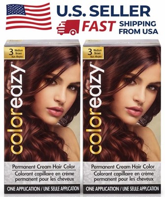2 Pack Color eazy Permanent Cream Hair Color 3# Medium Brown New Sealed