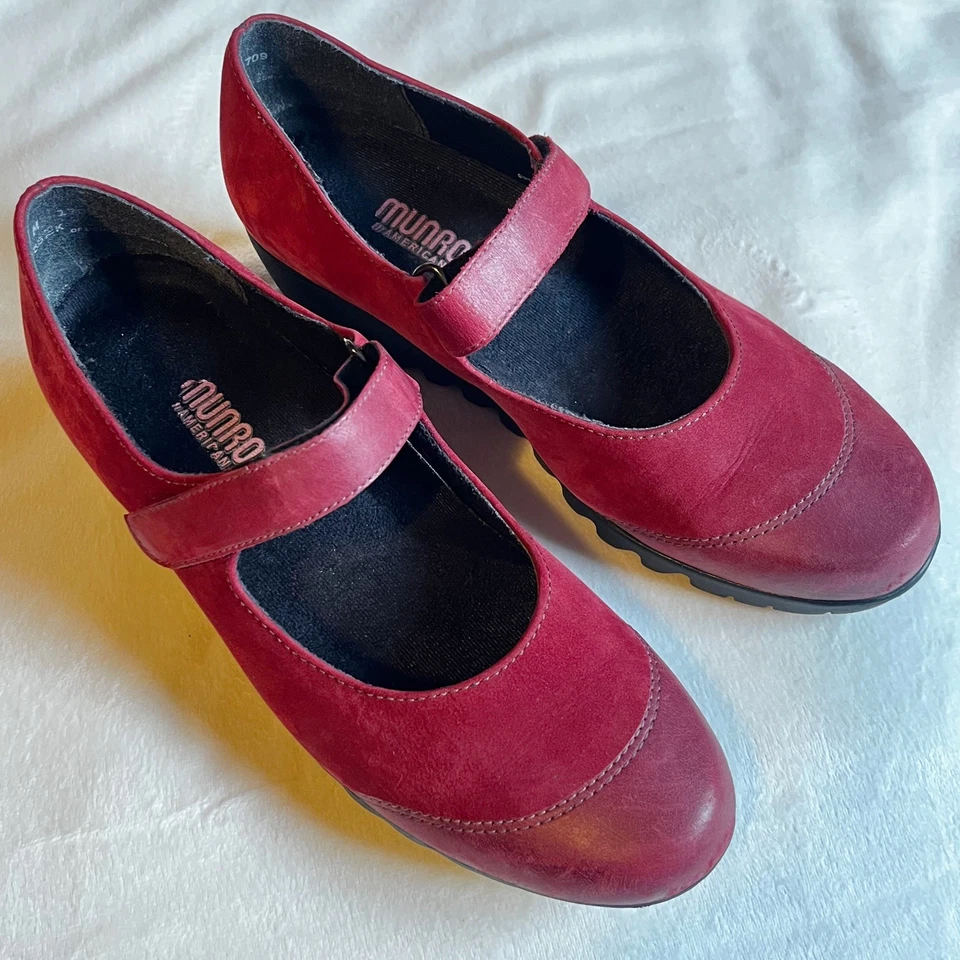 Munro American Mary Jane Style 女式 8.5 M 码红色勃艮第减震 — 第 2/4 张图片