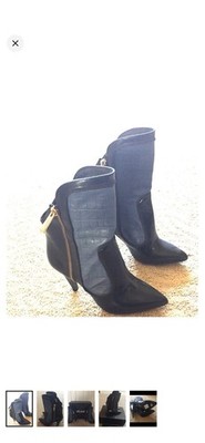 Just Cavalli Black Crocodile Embossed Leather Ankle Bootie with Zipper