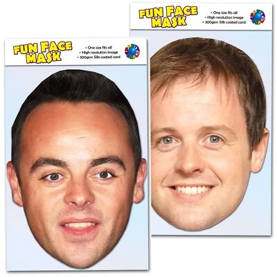 PARTY PEOPLE Ant and Dec - Twin Pack Ready To Wear Celebrity Card Face Mask optional Standee