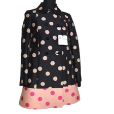 Red Valentino Double Breasted Cappotti Dot Coat Black/pink Size 42 Box1 Hh 07