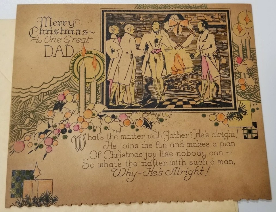 Cartão de Natal antigo vintage para pai pai não usado início dos anos 1900 novo em folha - Imagem 2 de 4