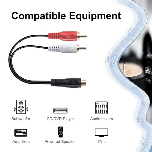VCELINK RCA Splitter 1 Female to 2 Male 8 Inch Stereo Audio Y Cable Gold Plated - Picture 6 of 8