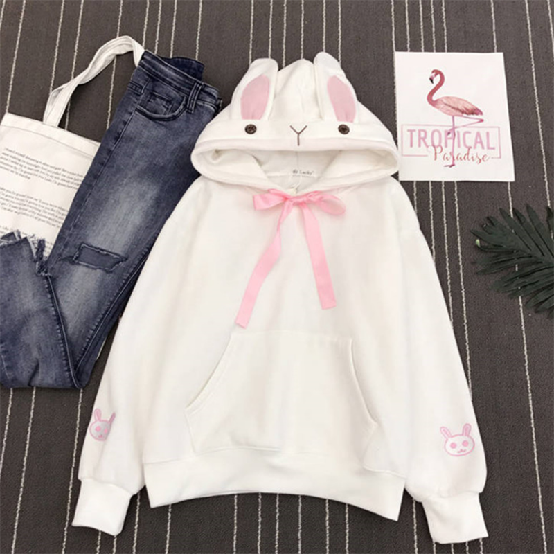 Belchic Oversized Bunny Ear Hoodie Hoodie Pullover Kawaii Bunny
