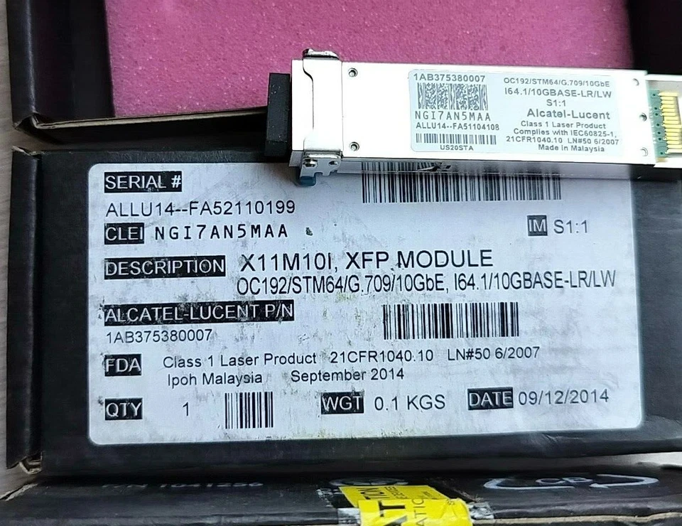 Alcatel-Lucent 1AB375380007 XFP OC192/10GBASE-LR/LW 10km 1310nm NGI7AN5MAA - Image 3 of 3