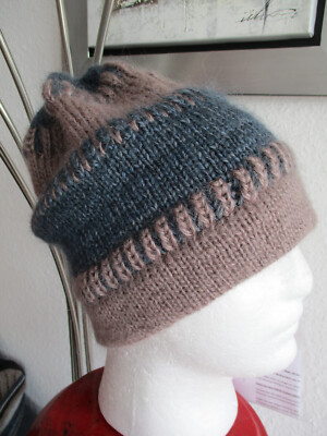 Mens Knitted Hat - MOHAIR (Africa) + Mohair Blend, Hand Knitted, Warm