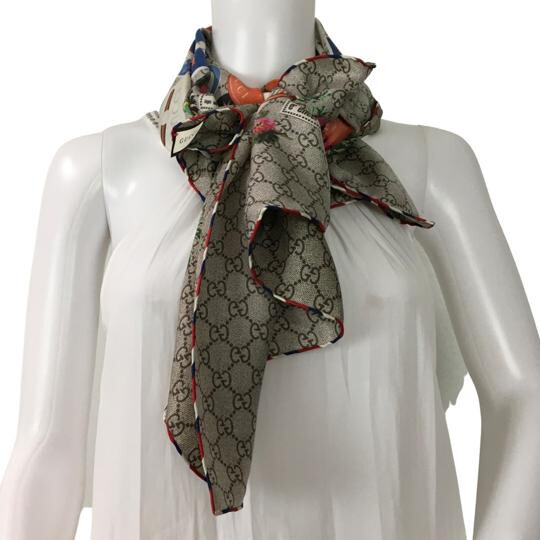 New Gucci Women's Scarf Sylvie Web Motif Beige Printed Monogram GG