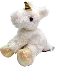 Aurora White Fluffy Unicorn With Gold Horn Shimmer Feet 8" Plush Purple Eyes