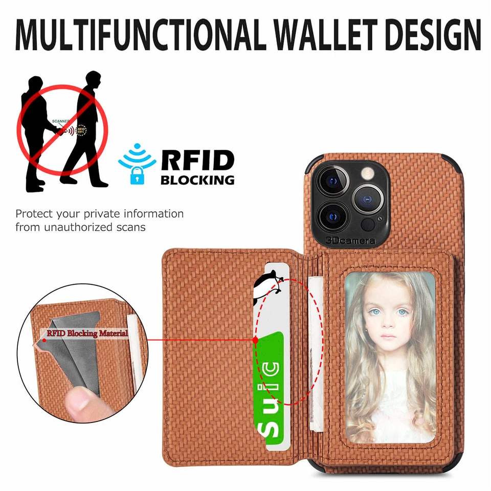 For iPhone 15/14/13/12/11/XR Back Card Holder Case Fabric Design RFID Magentic - Image 4 of 4