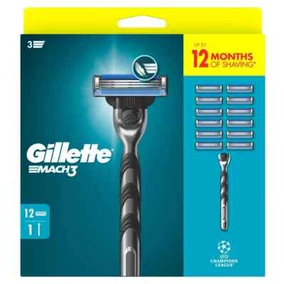 Gillette Mach3 12 MONTH Razor Cartridges Replacement + Handle BNIB 100% Original