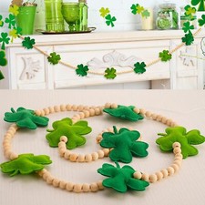 St Patricks Day Garland 3d Felt St Patricks Shamrock Banner With Wooden Beads Fo