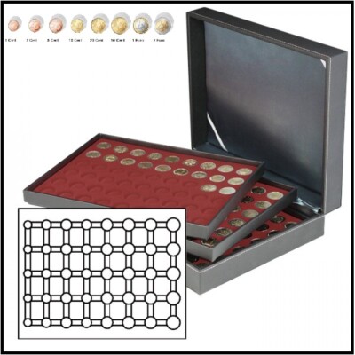 LINDNER 2365-2956E Nera XL Coin Case Red EURO-course-coins-sets In Capsules