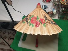 Small Vintage Chinese Hand Painted Bamboo  Rice Paper Umbrella/Parasol
