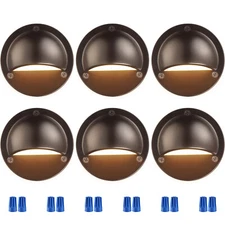 6-Pack Low Voltage LED Deck Lights, Landscape Step Stair Railing Light, Brown