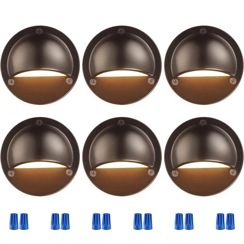 6-Pack Low Voltage LED Deck Lights, Landscape Step Stair Railing Light, Brown