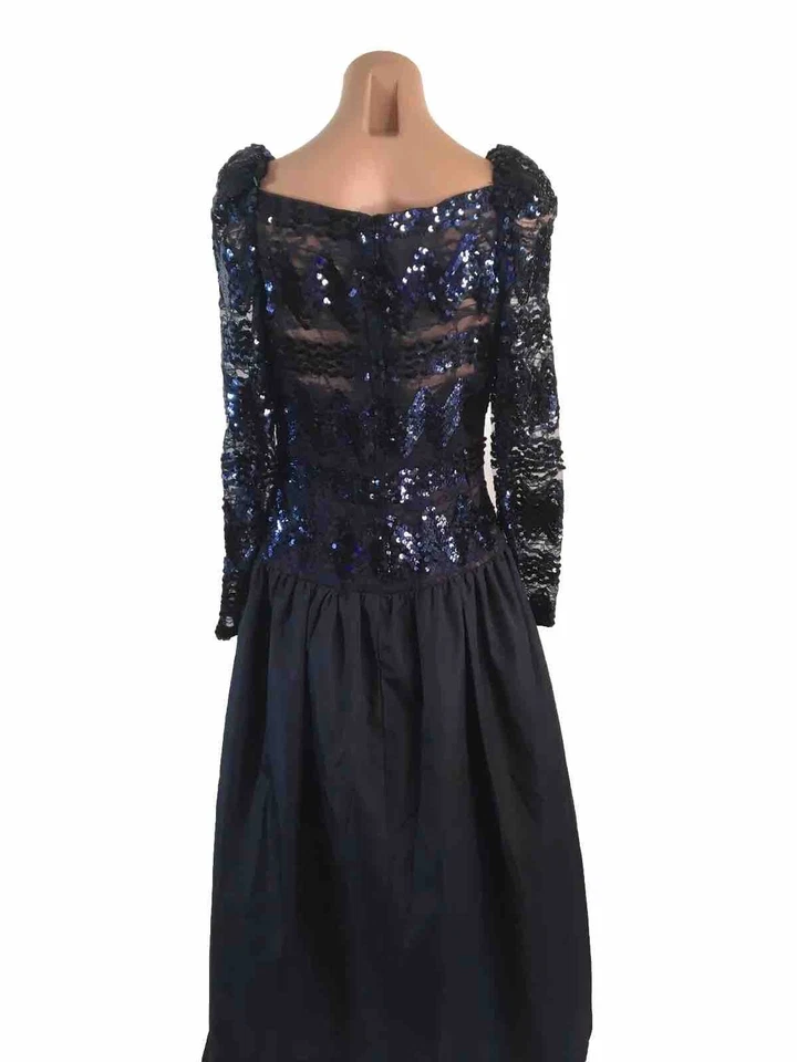 Vestido vintage para mujer Neiman Marcus Lee Jordan NY azul lentejuelas ILGWU talla 12 Foto 2 de 4