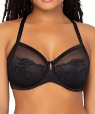 New Curvy Couture 1299 Luxe Lace Underwire Bra black 42D