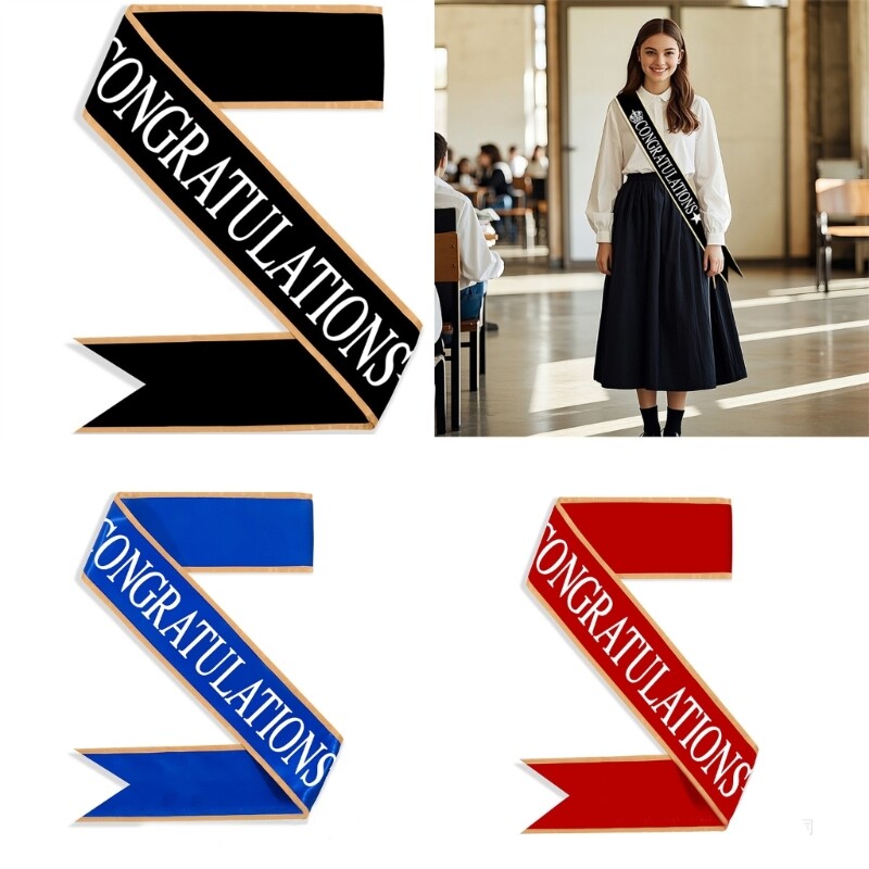 Congratulations Graduation Stole Sash - Class Of 2025 High School & College Grad Stole, 70.9x4.5 Inch, Double-Sided Print, Gold Theme, Polyester