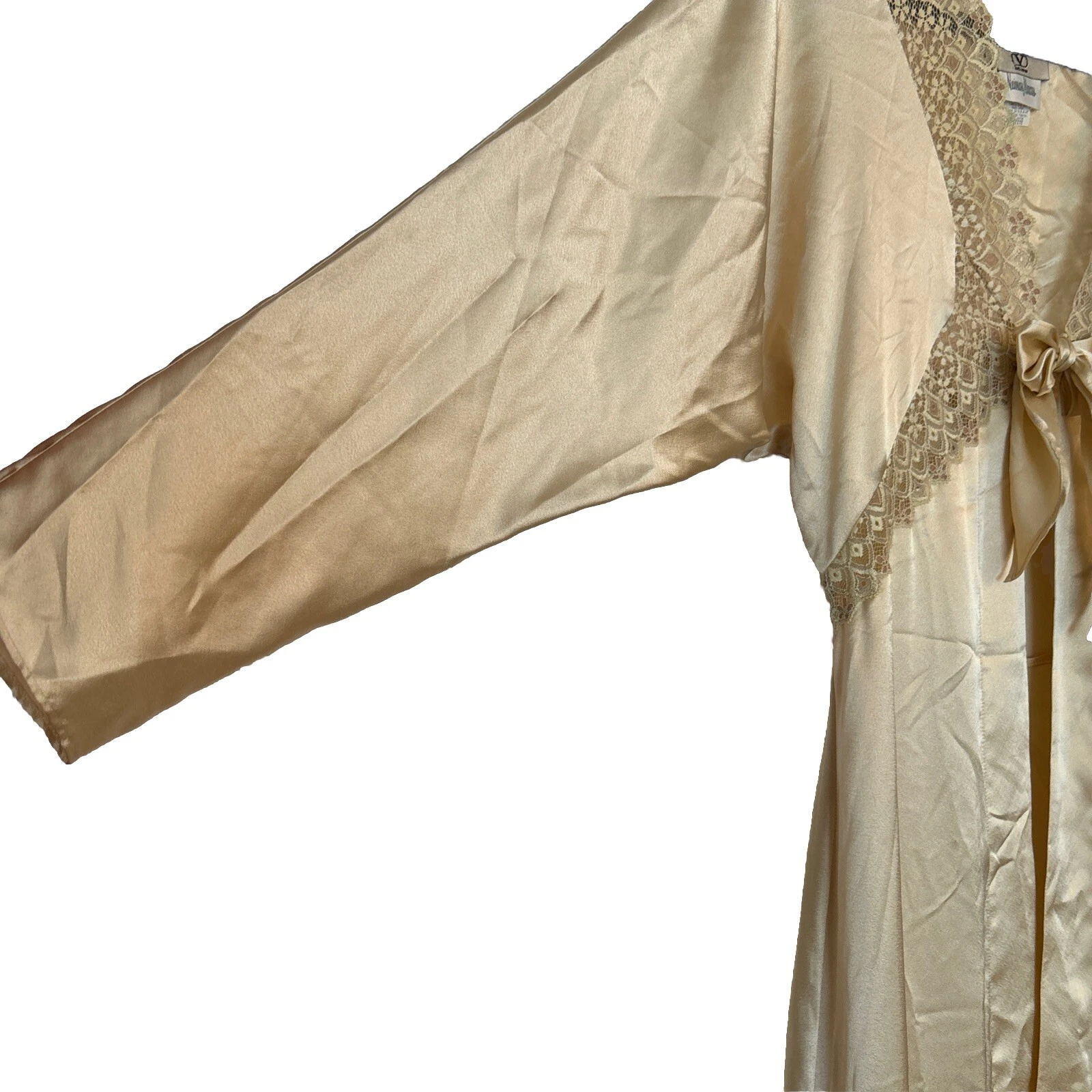 Vestaglia donna Valentino vintage champagne raso pizzo fiocco lunghezza intera S