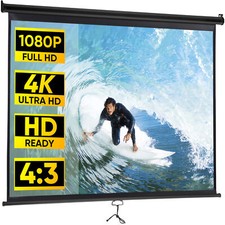 100" Projection Screen Manual Pull Down 16:10 HD Projector Movie Theater Black