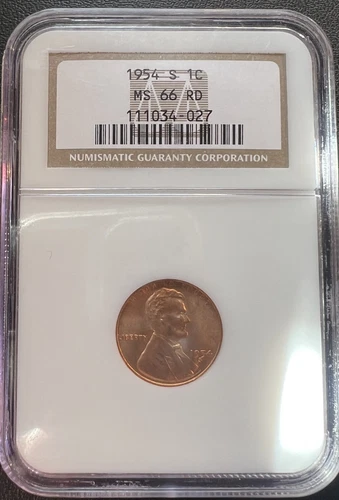 1954S 1C Lincoln Wheat Cent NGC MS 66 RD