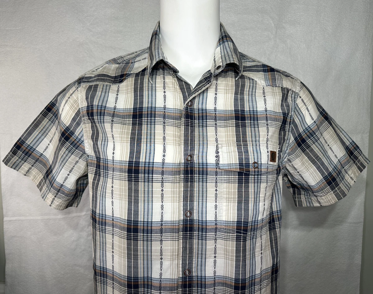Solaris Short Sleeve Snap Button Plaid Shirt Mens Large Pockets Outdoors