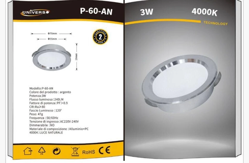 Faretto a led incasso slim 3W luce calda naturale fredda mensole cappa 55mm 220v - Immagine 4 di 4