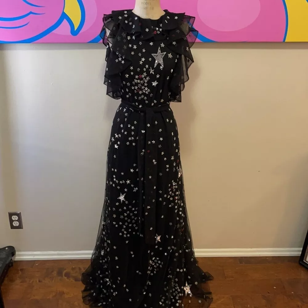 Valentino Black Silver Stars Moon Beaded Gauze Gown Long Dress eBay