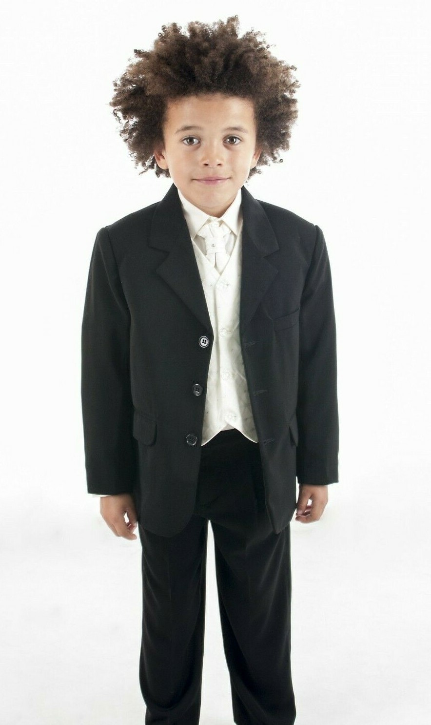 NEW BABY BOYS 5 PIECE SUIT VIVAKI CREAM BLACK TROUSER JACKET WAISTCOAT TIE SHIRT