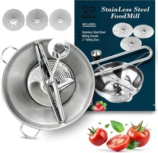 Food Mill with 3 Grinding Milling Discs,Bowl & Milling Handle Safe ... Fast Ship