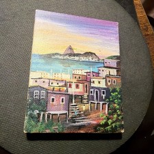 Vintage Mini Rio De Canvas Oil Painting By Shore Signed Delano Size 4&rdquo;X3.5&rdquo;